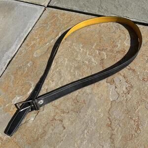 Vintage 80s Black Calfskin Leather+Stitch Belt Made in Italy